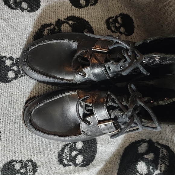 POLO RALPH LAUREN BUCKLE LUG LEATHER BOOT MEN 8.5 WOMEN 10.5 BLACK - Picture 13 of 14